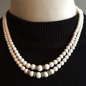 WHITE PEARL (faux) with RHINESTONE ACCENT NECKLACE